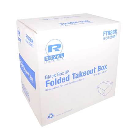 Amercareroyal Royal 6"x4.75"x2.5" #8 Black Folded Takeout Box, PK300 FTB8BK
